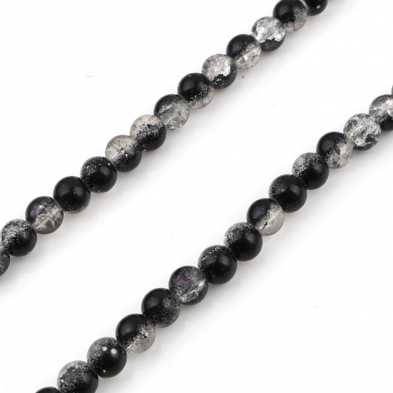 Picture of Glass Beads Round Black Transparent Crack About 6mm Dia, Hole: Approx 1.1mm, 73.5cm - 73cm long, 1 Strand (Approx 128 PCs/Strand)