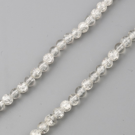 Picture of Glass Beads Round White Transparent Crack About 6mm Dia, Hole: Approx 1.1mm, 73.5cm - 73cm long, 1 Strand (Approx 128 PCs/Strand)