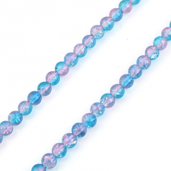 Picture of Glass Beads Round Blue & Pink Transparent Crack About 6mm Dia, Hole: Approx 1.1mm, 73.5cm - 73cm long, 1 Strand (Approx 128 PCs/Strand)
