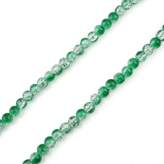 Picture of Glass Beads Round Green Transparent Crack About 6mm Dia, Hole: Approx 1.1mm, 73.5cm - 73cm long, 1 Strand (Approx 128 PCs/Strand)