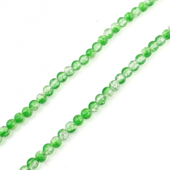 Picture of Glass Beads Round Fruit Green Transparent Crack About 6mm Dia, Hole: Approx 1.1mm, 73.5cm - 73cm long, 1 Strand (Approx 128 PCs/Strand)