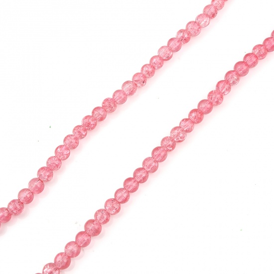 Picture of Glass Beads Round Watermelon Red Transparent Crack About 6mm Dia, Hole: Approx 1.1mm, 73.5cm - 73cm long, 1 Strand (Approx 128 PCs/Strand)