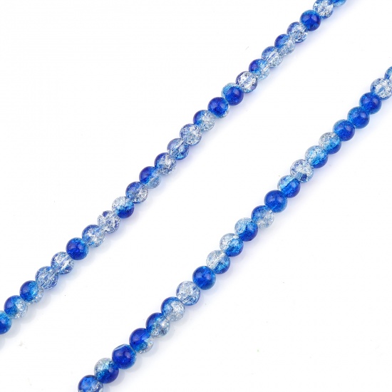 Picture of Glass Beads Round Royal Blue Transparent Crack About 6mm Dia, Hole: Approx 1.1mm, 73.5cm - 73cm long, 1 Strand (Approx 128 PCs/Strand)