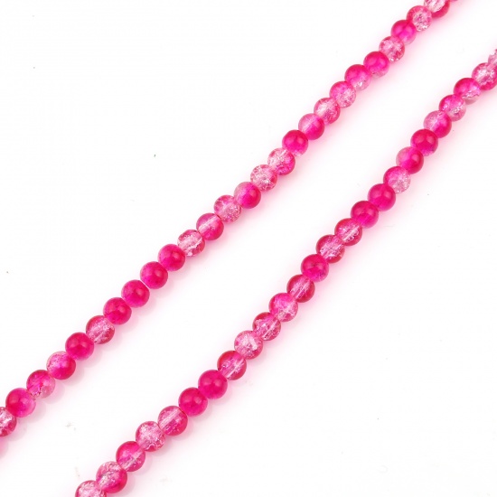 Picture of Glass Beads Round Fuchsia Transparent Crack About 6mm Dia, Hole: Approx 1.1mm, 73.5cm - 73cm long, 1 Strand (Approx 128 PCs/Strand)