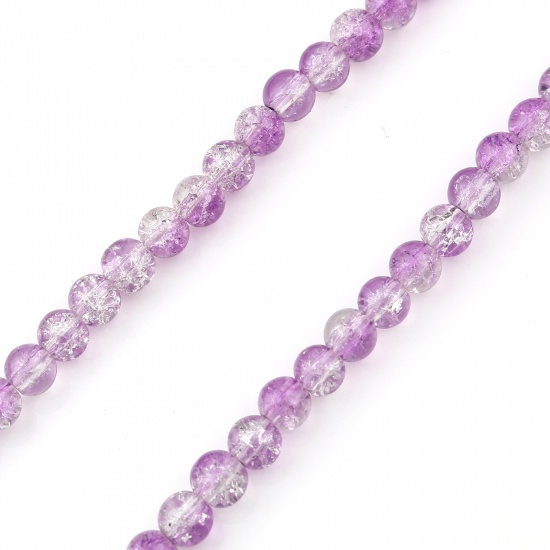 Picture of Glass Beads Round Purple Transparent Crack About 8mm Dia, Hole: Approx 1.4mm, 76.5cm(30 1/8") - 76cm(29 7/8") long, 1 Strand (Approx 100 PCs/Strand)