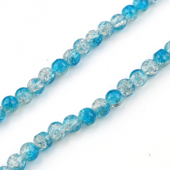 Picture of Glass Beads Round Lake Blue Transparent Crack About 8mm Dia, Hole: Approx 1.4mm, 76.5cm(30 1/8") - 76cm(29 7/8") long, 1 Strand (Approx 100 PCs/Strand)