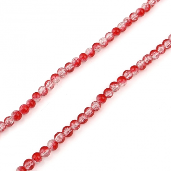 Picture of Glass Beads Round Red Transparent Crack About 8mm Dia, Hole: Approx 1.4mm, 76.5cm(30 1/8") - 76cm(29 7/8") long, 1 Strand (Approx 100 PCs/Strand)