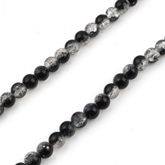 Picture of Glass Beads Round Black Transparent Crack About 8mm Dia, Hole: Approx 1.4mm, 76.5cm(30 1/8") - 76cm(29 7/8") long, 1 Strand (Approx 100 PCs/Strand)