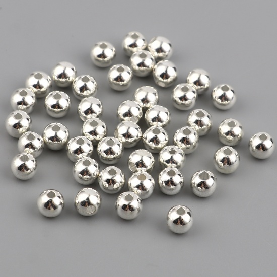 Immagine di Ottone Perline Tondo Argento Placcato Come 3mm Dia, Foro: circa 1.2mm, 100 Pz                                                                                                                                                                                 