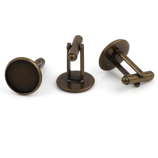 Image de Cuivre Boutons de Manchettes Bronze Antique Rond Rotatif (Convenable à 14mm Dia) 26mm x 16mm, 5 Pcs                                                                                                                                                           