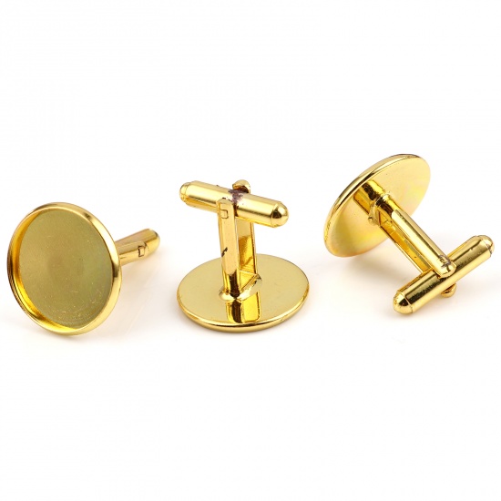 Picture of Brass Cuff Links Gold Plated Round Rotatable Cabochon Settings (Fit 18mm Dia.) 26mm x 20mm, 5 PCs                                                                                                                                                             