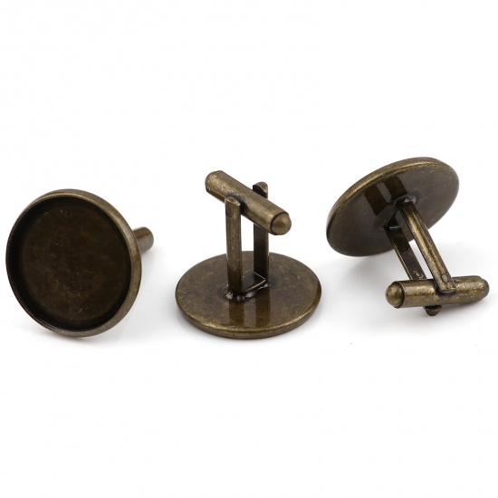 Picture of Brass Cuff Links Antique Bronze Round Rotatable Cabochon Settings (Fit 20mm Dia.) 26mm x 22mm, 5 PCs                                                                                                                                                          