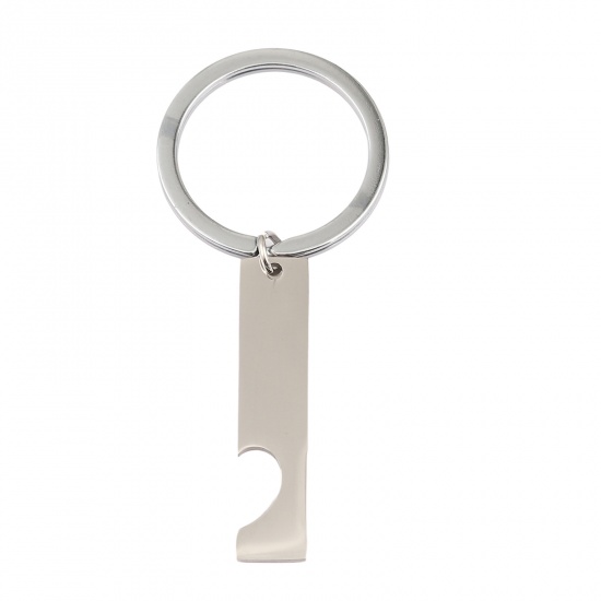 Picture of Stainless Steel Blank Stamping Tags Keychain & Keyring Silver Tone Rectangle Heart One-sided Polishing 70mm, 1 Piece