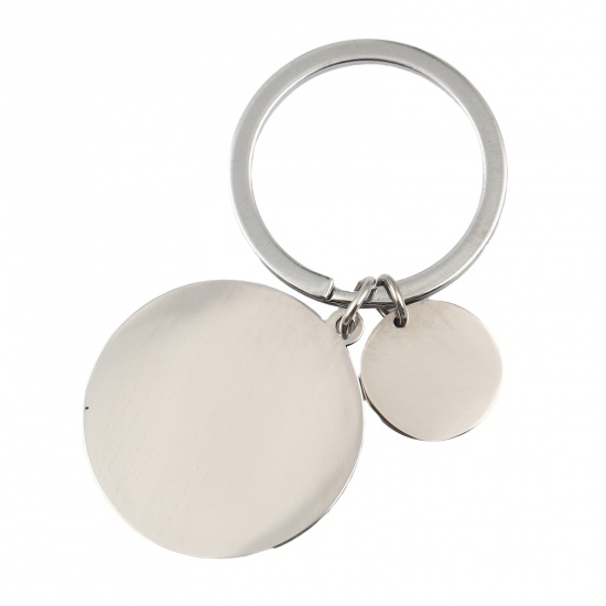 Picture of Stainless Steel Blank Stamping Tags Keychain & Keyring Silver Tone Circle Ring Round One-sided Polishing 65mm, 1 Piece