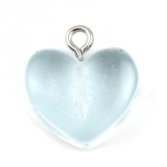 Picture of Resin Charms Heart Blue Transparent 17mm x 17mm, 1 Packet ( 10 PCs/Packet)