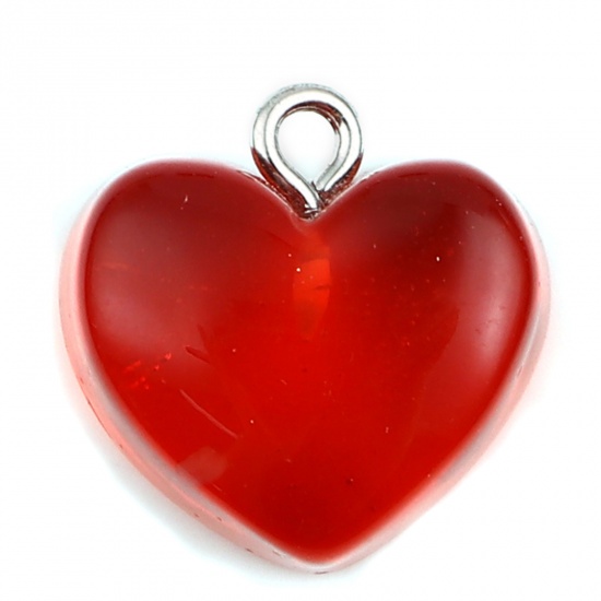Picture of Resin Charms Heart Red Transparent 17mm x 17mm, 1 Packet ( 10 PCs/Packet)