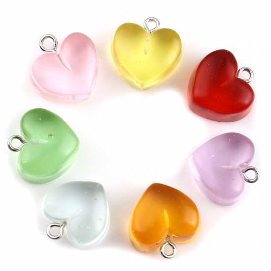 Picture of Resin Charms Heart At Random Color Transparent 17mm x 17mm, 1 Packet ( 10 PCs/Packet)