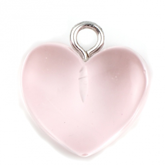 Picture of Resin Charms Heart Pink Transparent 17mm x 17mm, 1 Packet ( 10 PCs/Packet)