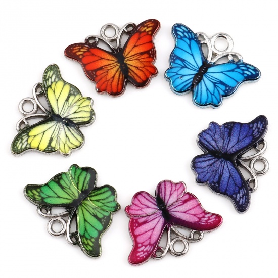 Image de Breloques Insecte en Alliage de Zinc Papillon Argent Mat Couleur au Hasard Émail 18mm x 14mm, 1 Paquet ( 10 Pcs/Paquet)