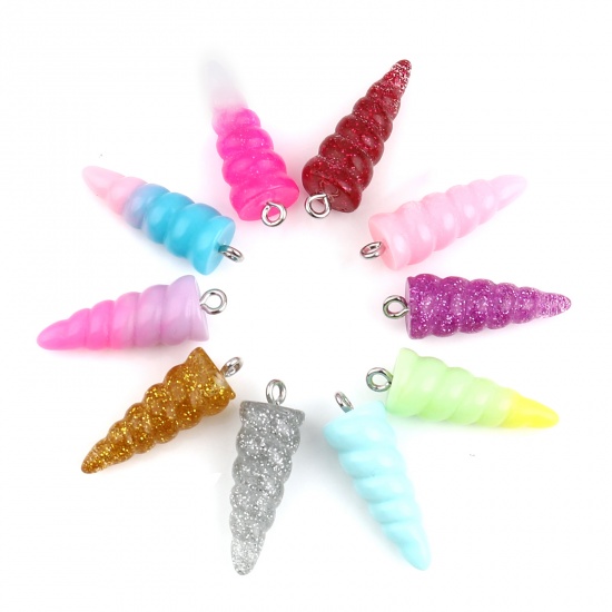 Picture of Resin Charms Cone Spiral Silver Tone At Random Mixed Color 29mm x 9mm, 1 Packet ( 10 PCs/Packet)