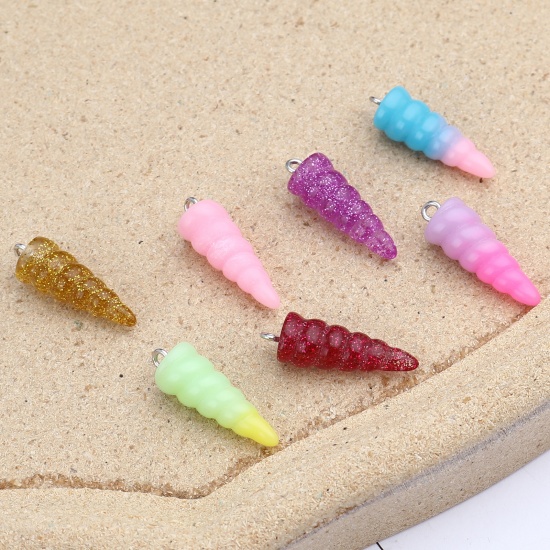 Picture of Resin Charms Cone Spiral Silver Tone At Random Mixed Color 29mm x 9mm, 1 Packet ( 10 PCs/Packet)
