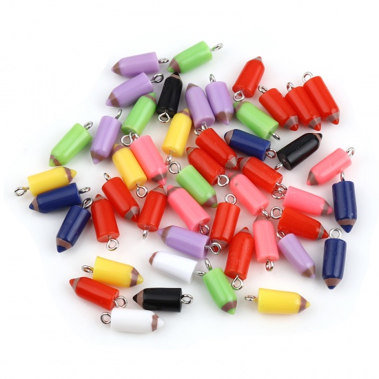 Picture of Resin College Jewelry Charms Pencil At Random Color 19mm x 7mm, 1 Packet ( 10 PCs/Packet)