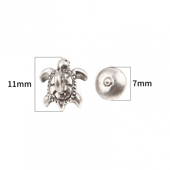 Picture of Zinc Based Alloy Ocean Jewelry Beads Caps Sea Turtle Animal Antique Silver Color Round (Fit Beads Size: 12mm Dia.) 7mm Dia, 11mm x 9mm, 10 Sets ( 2 PCs/Set)