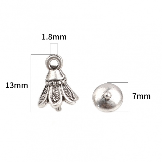 Picture of Zinc Based Alloy Beads Caps Badminton Antique Silver Color Round (Fit Beads Size: 14mm Dia.) 7mm Dia, 13mm x 9mm, 10 Sets ( 2 PCs/Set)