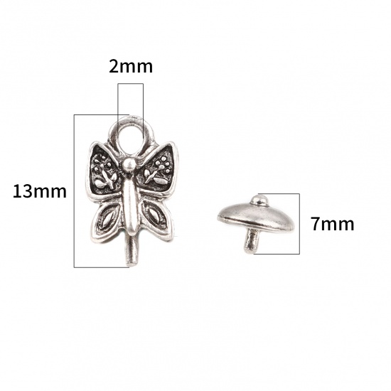 Picture of Zinc Based Alloy Insect Beads Caps Round Antique Silver Color Butterfly (Fit Beads Size: 14mm Dia.) 7mm Dia, 13mm x 8mm, 10 Sets ( 2 PCs/Set)