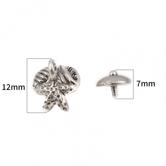 Picture of Zinc Based Alloy Ocean Jewelry Beads Caps Round Antique Silver Color Star Fish (Fit Beads Size: 12mm Dia.) 7mm Dia, 12mm x 9mm, 10 Sets ( 2 PCs/Set)