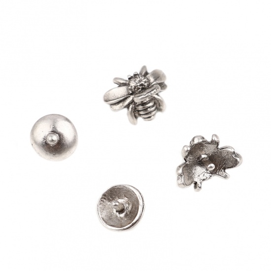 Picture of Zinc Based Alloy Insect Beads Caps Round Antique Silver Color Bee (Fit Beads Size: 10mm Dia.) 7mm Dia, 10mm x 9mm, 10 Sets ( 2 PCs/Set)