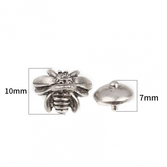 Picture of Zinc Based Alloy Insect Beads Caps Round Antique Silver Color Bee (Fit Beads Size: 10mm Dia.) 7mm Dia, 10mm x 9mm, 10 Sets ( 2 PCs/Set)