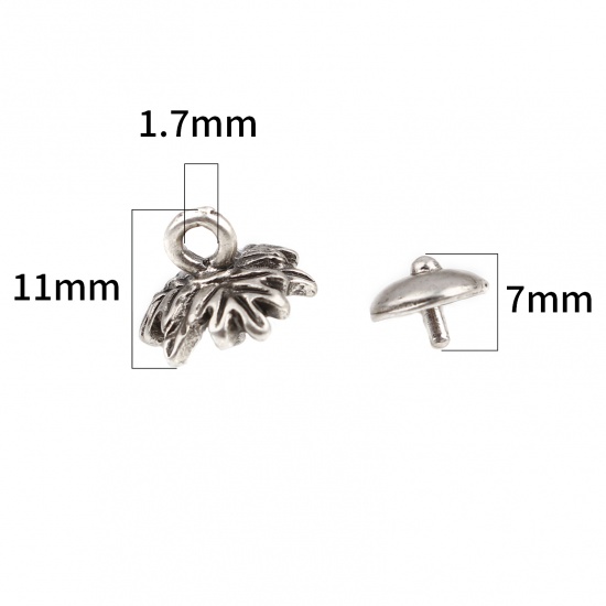 Picture of Zinc Based Alloy Beads Caps Round Antique Silver Color Leaf (Fit Beads Size: 12mm Dia.) 7mm Dia, 11mm x 9mm, 10 Sets ( 2 PCs/Set)