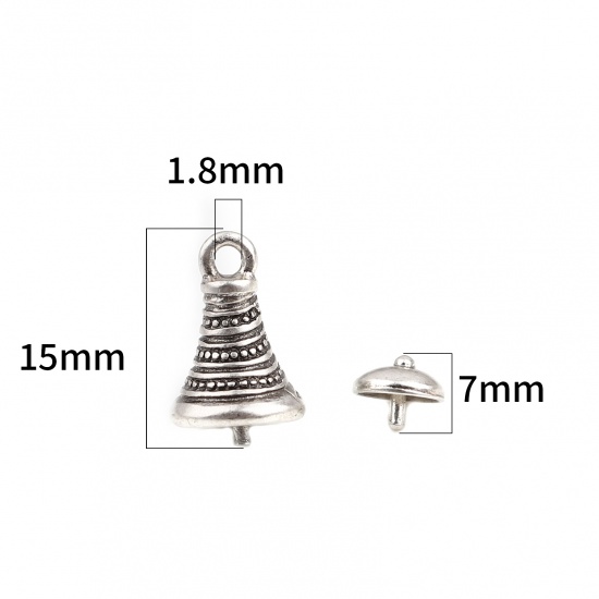 Picture of Zinc Based Alloy Beads Caps Cone Antique Silver Color Round (Fit Beads Size: 16mm Dia.) 7mm Dia, 15mm x 10mm, 10 Sets ( 2 PCs/Set)