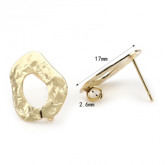 Picture of Ear Post Stud Earrings Findings Irregular Golden W/ Loop 17mm x 15mm, Post/ Wire Size: (21 gauge), 4 PCs