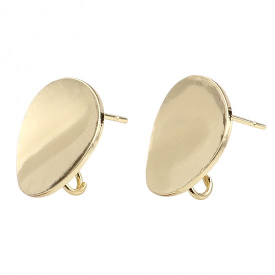 Picture of Ear Post Stud Earrings Findings Round Golden W/ Loop 15mm Dia., Post/ Wire Size: (21 gauge), 4 PCs