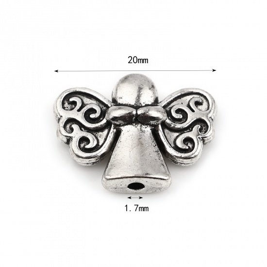 Immagine di Lega di Zinco Religione Perline Angelo Argento Antico Circa 20mm x 15mm, Foro:Circa 1.7mm, 10 Pz