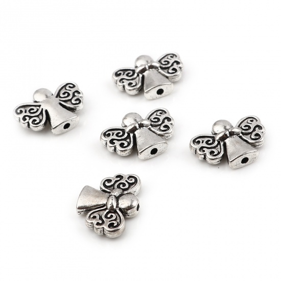 Picture of Zinc Based Alloy Religious Spacer Beads Angel Antique Silver Color About 20mm x 15mm, Hole: Approx 1.7mm, 10 PCs