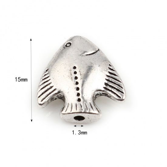 Immagine di Lega di Zinco Gioielli Oceanici Perline Pesce Argento Antico Circa 15mm x 15mm, Foro:Circa 1.3mm, 10 Pz