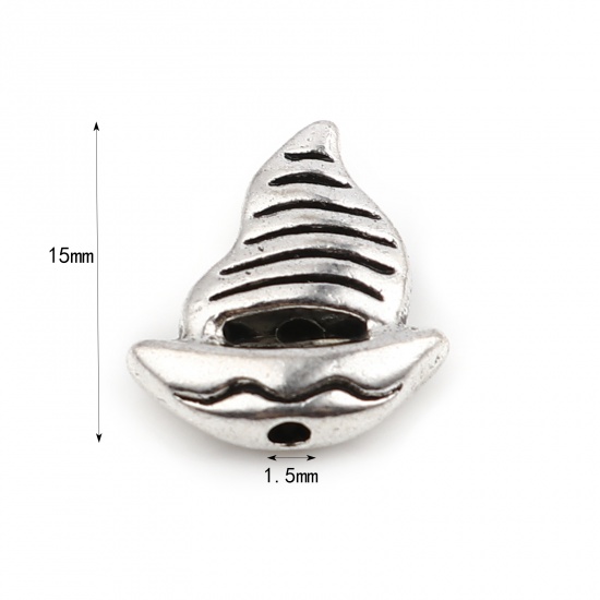 Picture of Zinc Based Alloy Spacer Beads Sailing Boat Antique Silver Color About 15mm x 13mm, Hole: Approx 1.5mm, 20 PCs