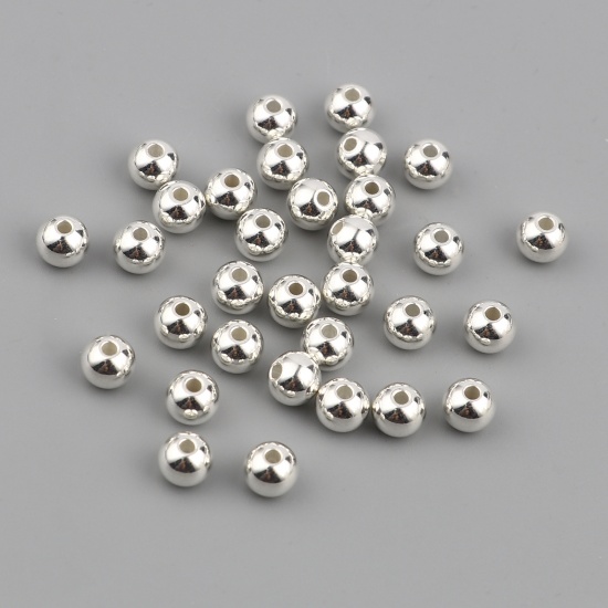 Picture of Stainless Steel Beads Round Silver Plated 6mm Dia., Hole: Approx 1.6mm, 20 PCs