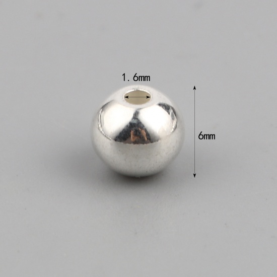 Immagine di Acciaio Inossidabile Perline Tondo Argento Placcato 6mm Dia., Buco: Circa 1.6mm, 20 Pz