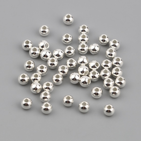 Immagine di Acciaio Inossidabile Perline Tondo Argento Placcato 4mm Dia., Buco: Circa 1.3mm, 20 Pz