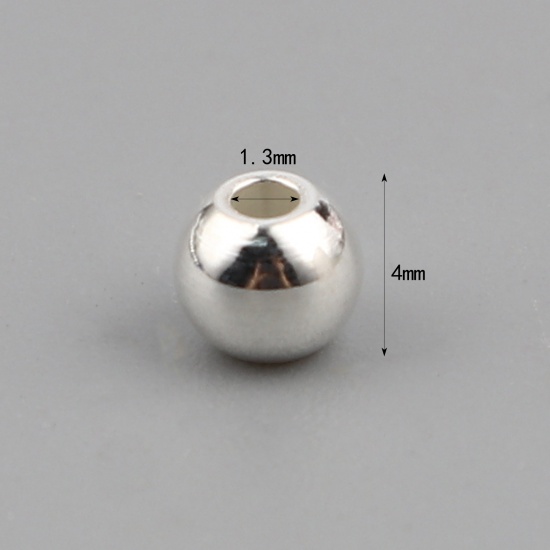 Immagine di Acciaio Inossidabile Perline Tondo Argento Placcato 4mm Dia., Buco: Circa 1.3mm, 20 Pz