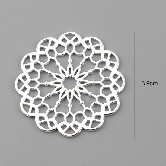 Picture of Zinc Based Alloy Connectors Round Silver Plated Filigree 39mm x 39mm, 5 PCs