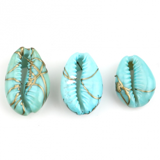 Picture of Natural Shell Charms Shell Cyan Dyed 24mm x 15mm - 13mm x 9mm, 10 PCs