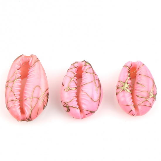 Picture of Natural Shell Charms Shell Pink Dyed 24mm x 15mm - 13mm x 9mm, 10 PCs