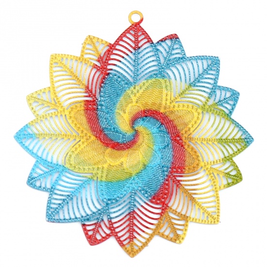 Image de Pendentifs Estampe en Filigrane en Alliage de Fer Fleur Multicolore Spirale 46mm x 44mm, 5 Pcs
