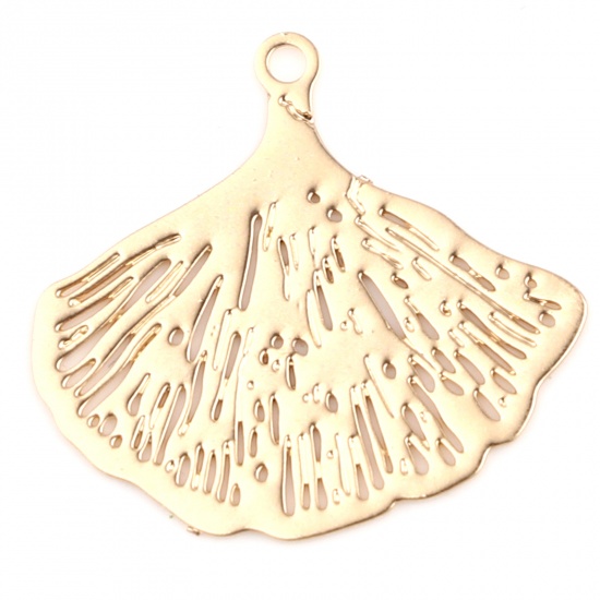 Picture of Copper Filigree Stamping Charms KC Gold Plated Gingko Leaf 17mm x 16mm, 20 PCs