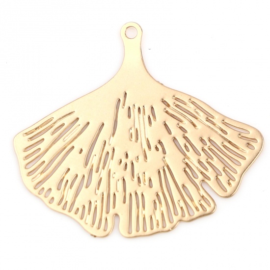 Picture of Copper Filigree Stamping Charms KC Gold Plated Gingko Leaf 25mm x 22mm, 20 PCs